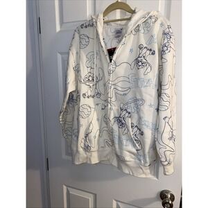 Disney's STITCH Embroidered Full Zip Hoodie w/ Pockets Women's XL Cream AOP